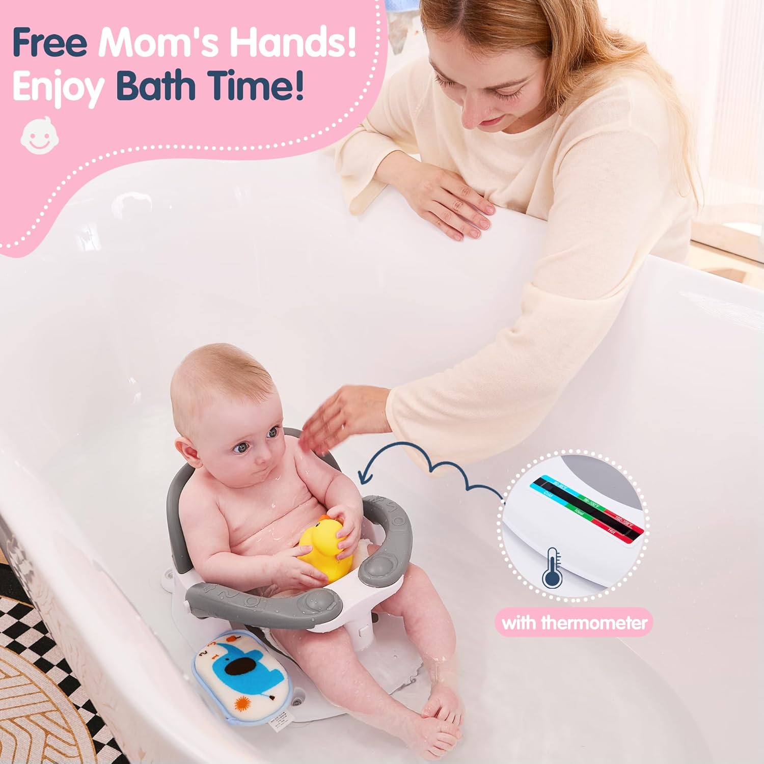 Thumbnail 1 de babove Baby Bath Seat for Babies 6 Months & Up (Pink) with Thermometer Sticker