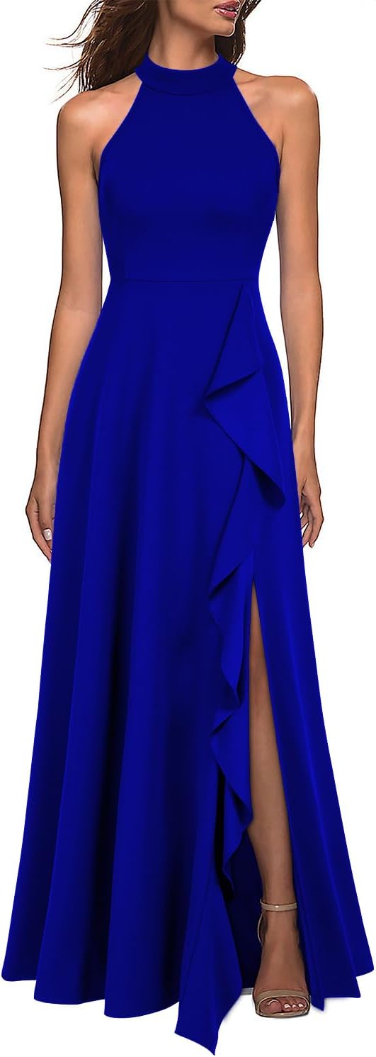 Detalle de WOOSEA Women's High Neck Sexy Split Evening Maxi Dress