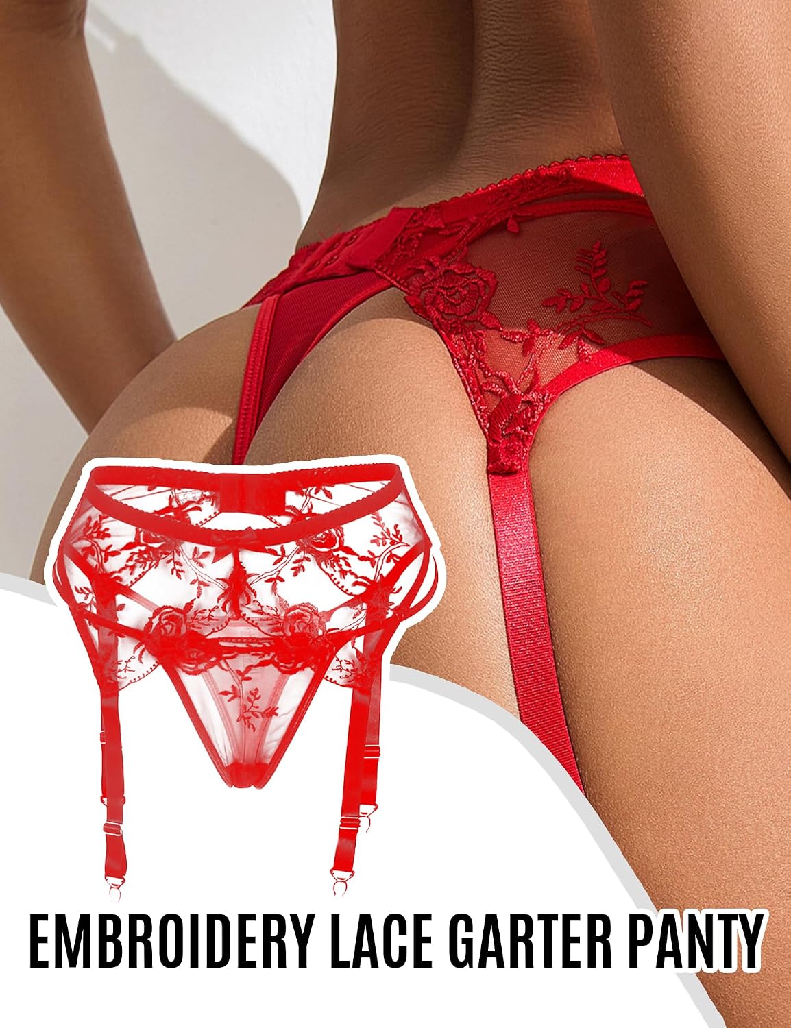 Thumbnail 4 de ohyeahlady Women Adjustable Suspender Belt Lace Garter Belt Set with 4 Metal Clips (Plus Size)