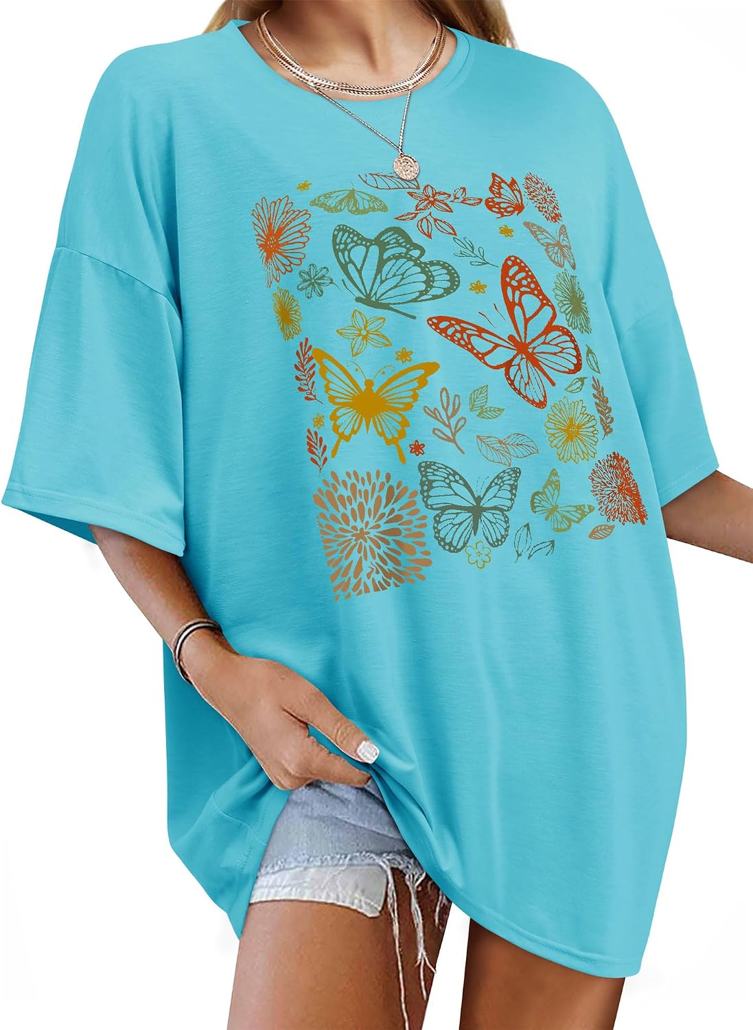 Thumbnail 6 de WIEIYM Women Oversized T Shirt with Butterfly Flower Graphic – Boho Summer Boost