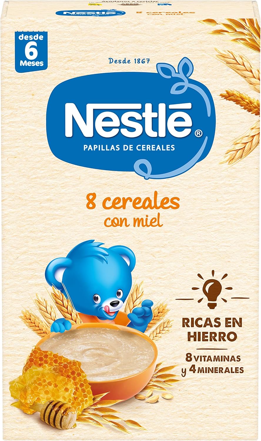 Detalle 1 de Nestlé Papilla 8 Cereales con Miel, Pack 6 x 475g 🍯