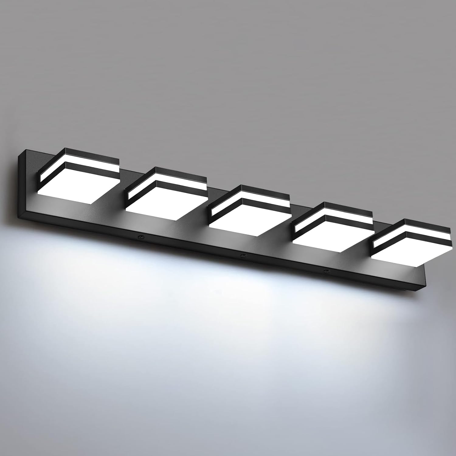 Detalle de IZORRO LED Modern Bathroom Lights Fixtures (5-Light, Dimmable, 360° Rotate) — Matte Black Vanity Lights for Over Mirror (30In, 6000K, No Assembly Required)