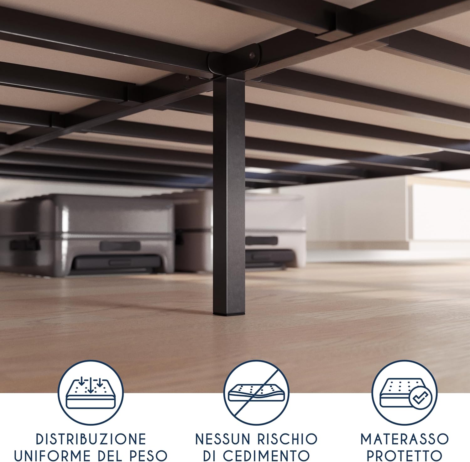 Detalle de Dreamzie Letto a una piazza e mezza 135x190 cm in metallo nero – Struttura robusta, montaggio rapido e design elegante