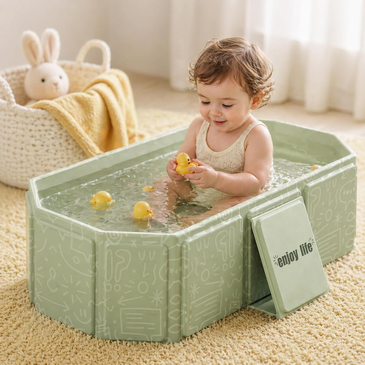 Thumbnail 6 de Vaiziya faltbare Badewanne für Kinder (0–8 Jahre) mit Ablassschraube, tragbares Duschbecken – grün
