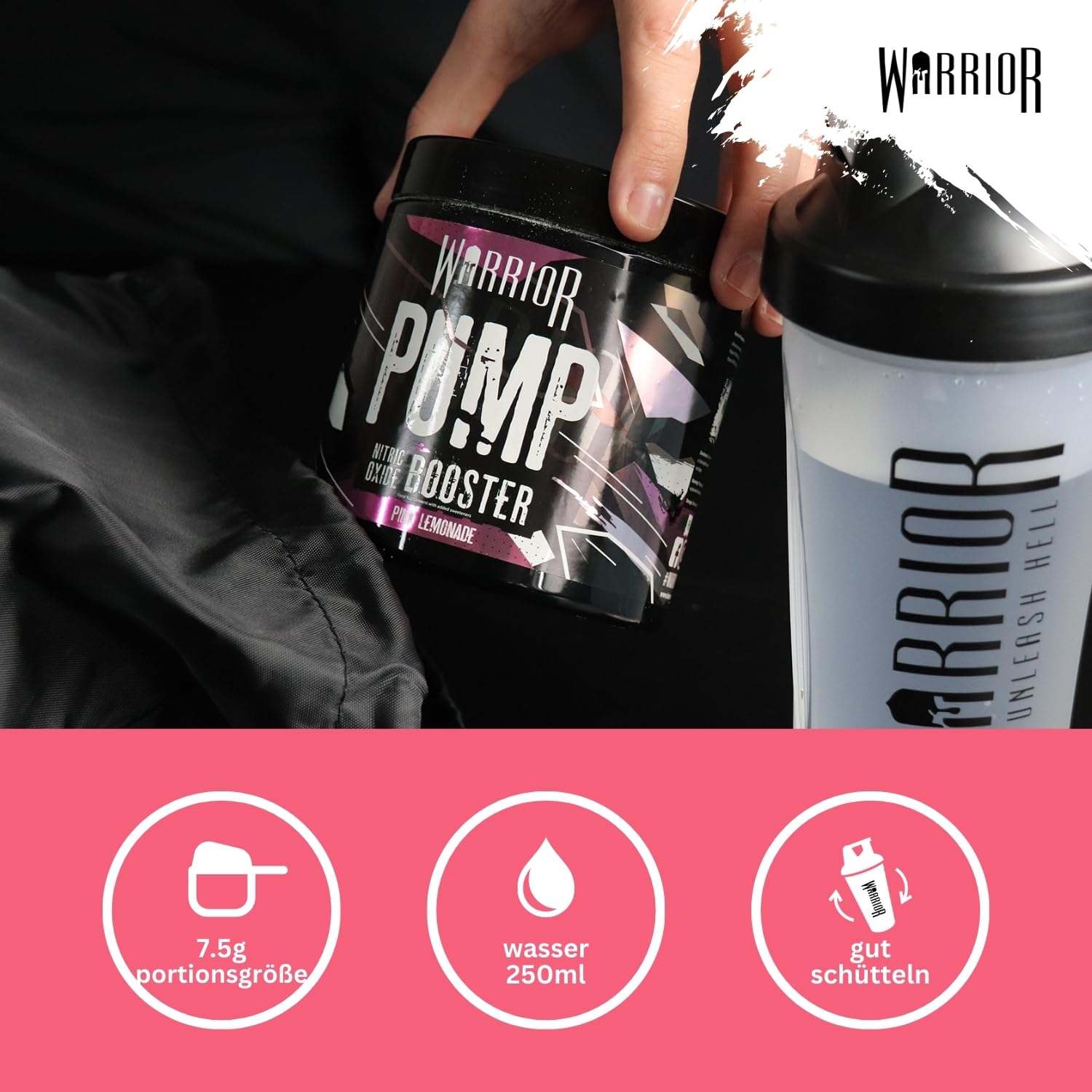 Thumbnail 4 de Warrior Pump Pre-Workout Pulver 225 g (Rosa Limonade) – koffeinfrei & ohne Stimulanzien