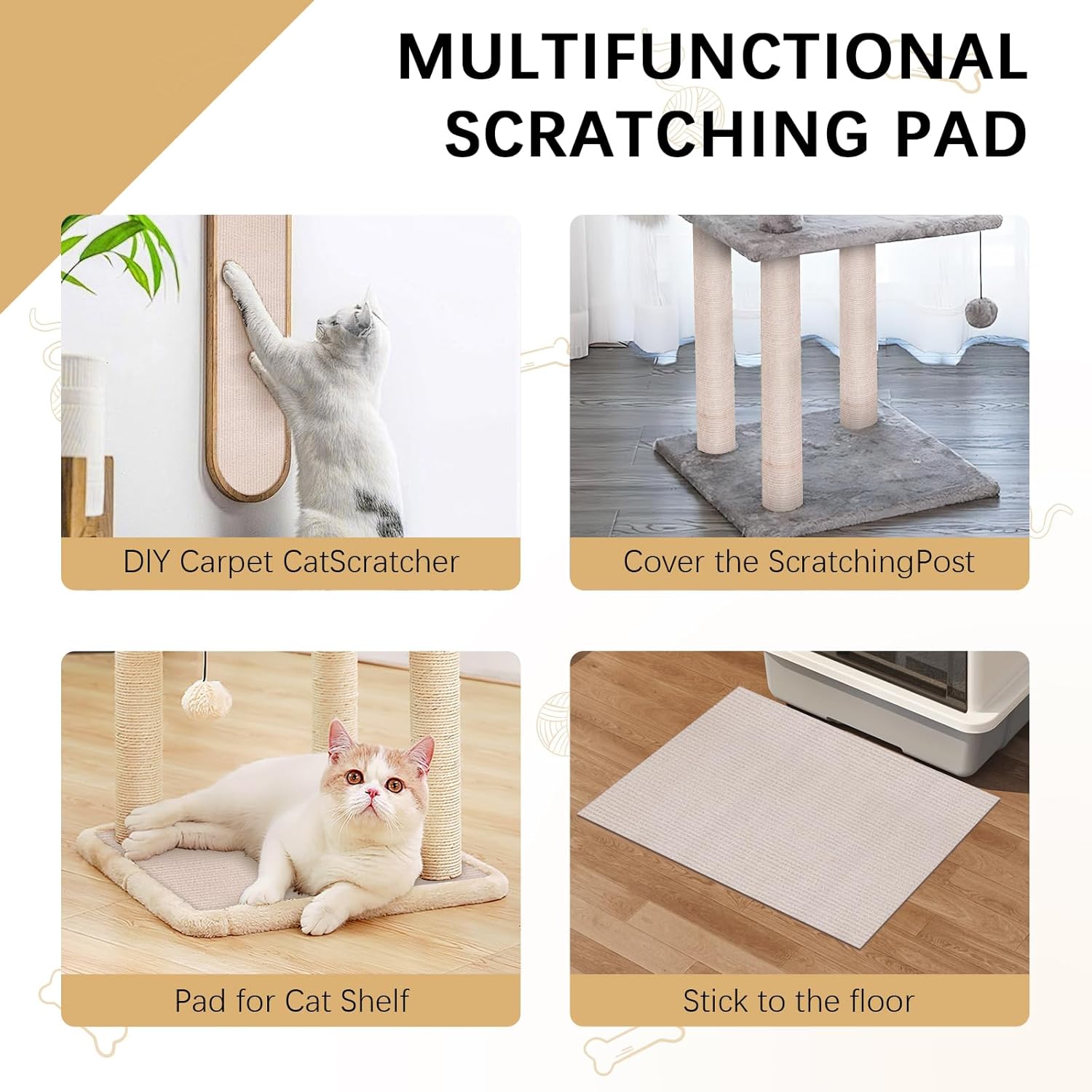 Thumbnail 1 de Tapis à gratter autocollant 40 x 200 cm pour chat (beige) – tour à gratter murale