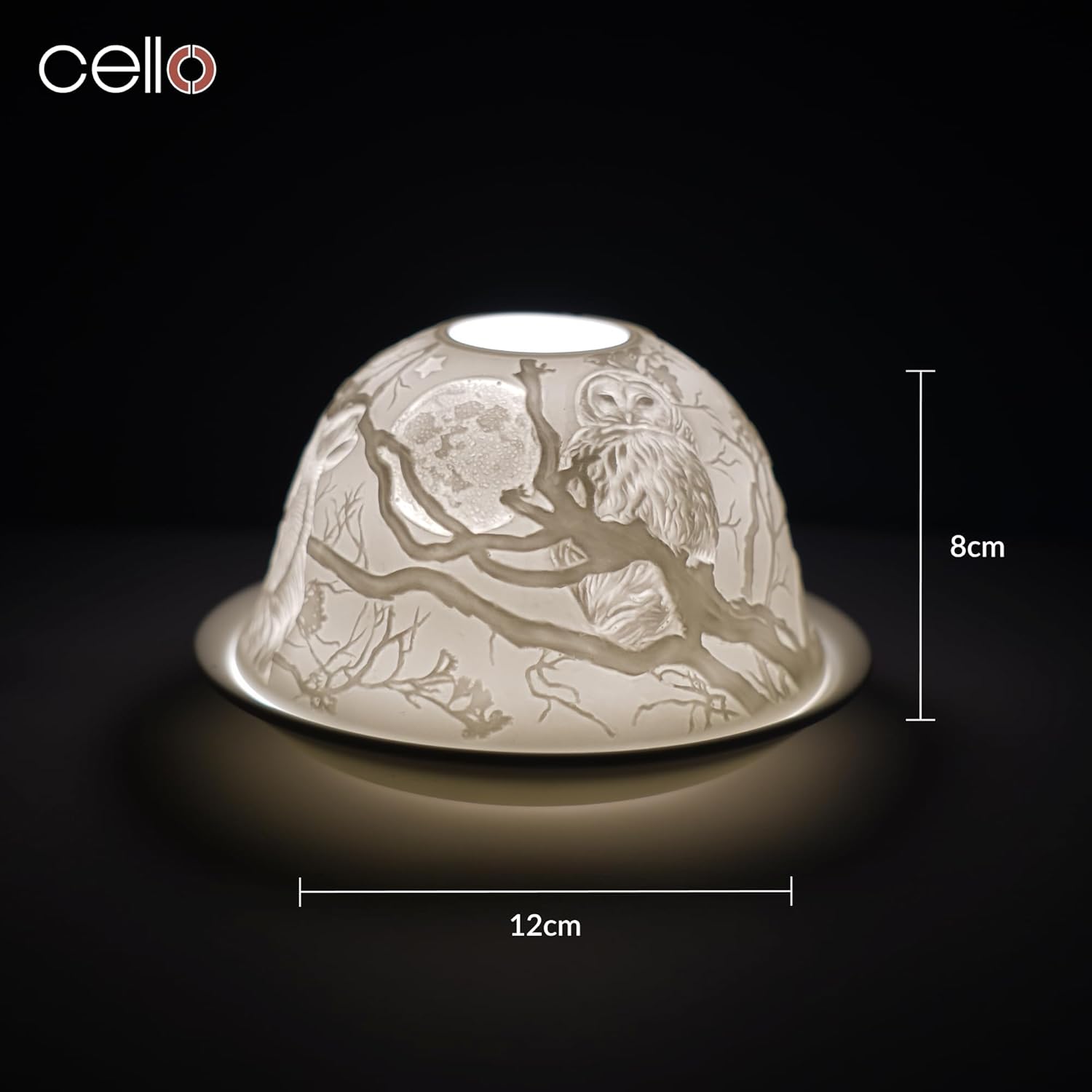 Thumbnail 2 de Cello Teelichthalter aus Porzellan – Eule mit 3D-Lichtmotiv (für Teelichter)