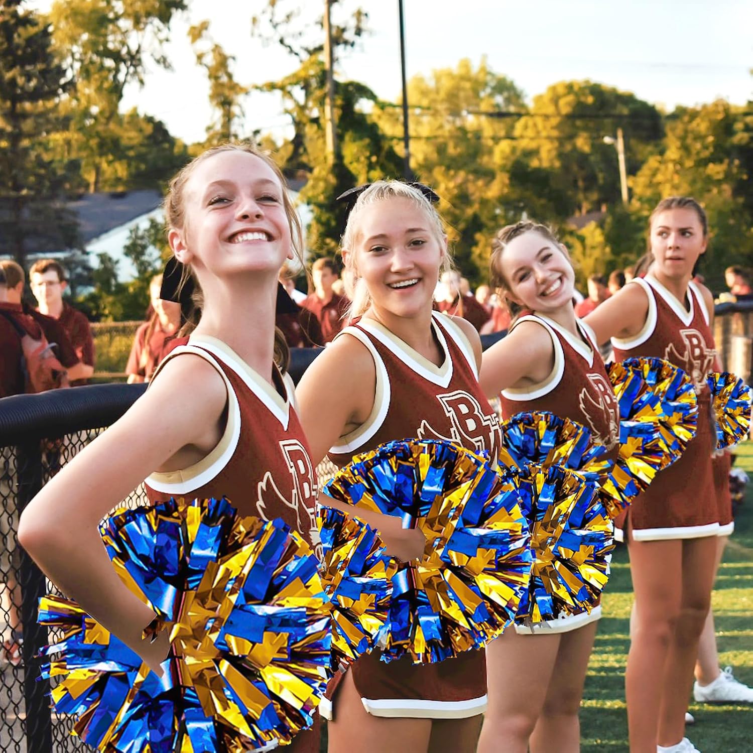 Detalle de CREATIEE-PRO Cheer Pom Poms, 4-Piece Metallic Blue and Gold Set