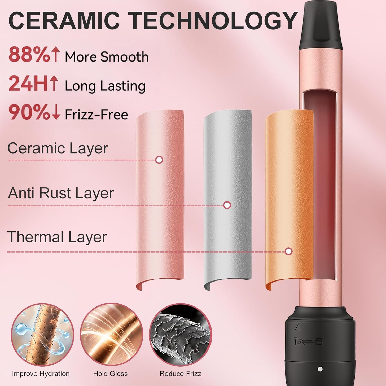 Detalle de UNOBEY 5 in 1 Curling Wand Set – three-barrel curling iron with 4 interchangeable ceramic barrels (0.35–1.25")