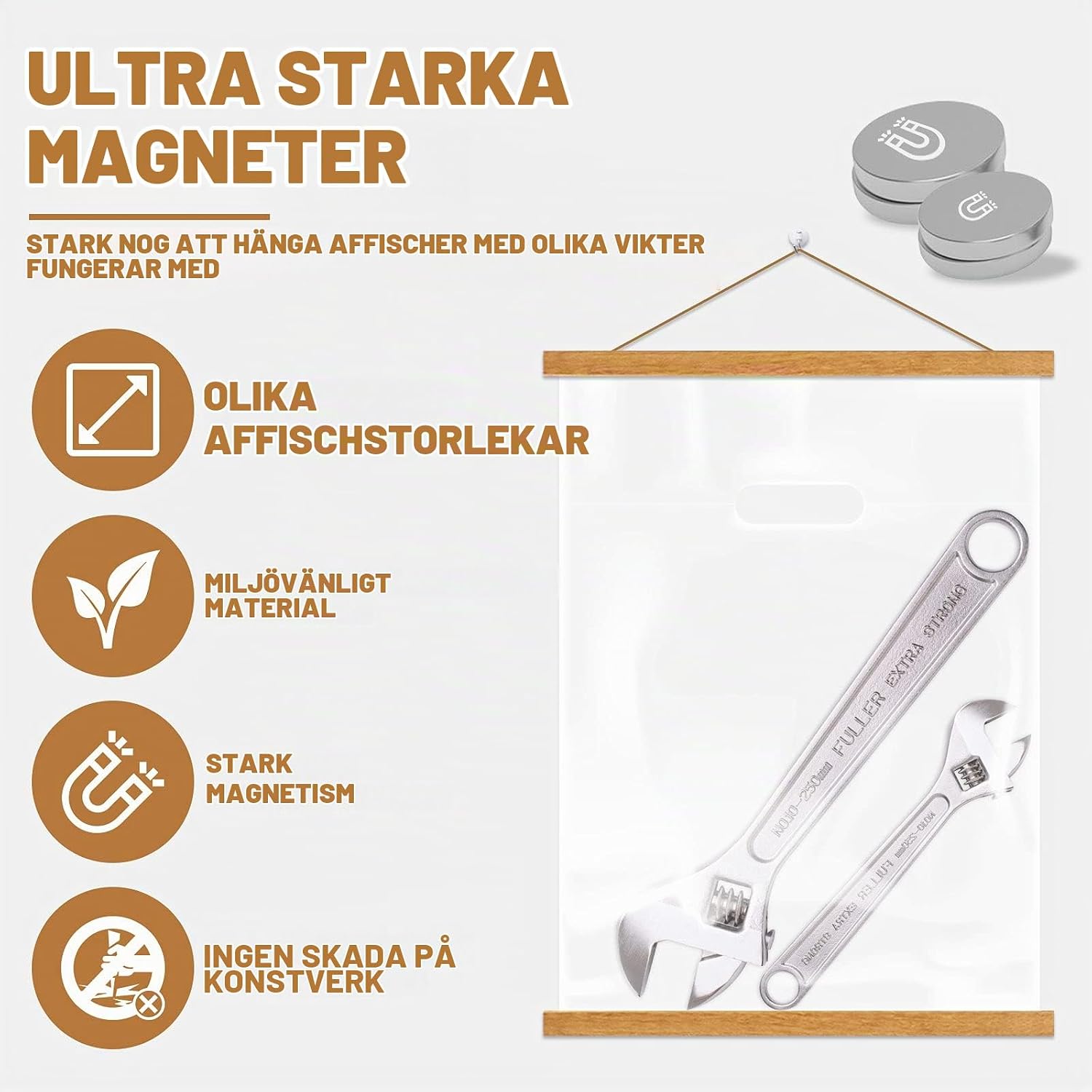 Detalle de Sanauto B3 magnetisk posterhängare i trä, 40 cm, teak