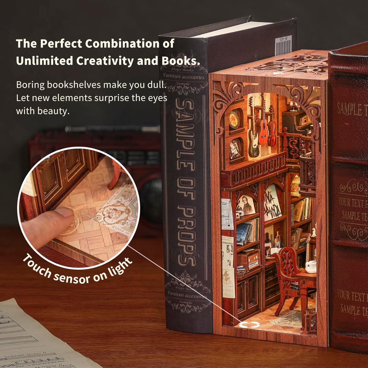 Detalle de Fsolis Book Nook Diy Miniature House Kit 3D Wooden Puzzles – The Secret Rhythm