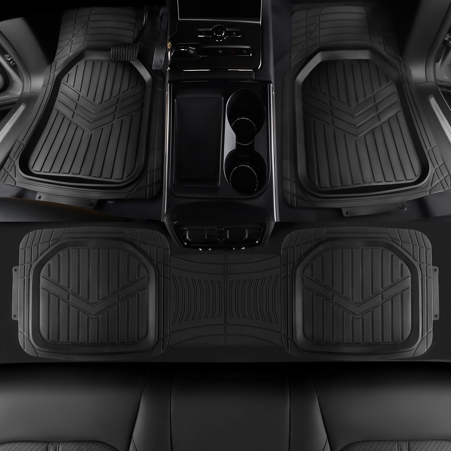 Detalle de Amazon Basics 3-Piece All-Season Heavy Duty Rubber Floor Mat for Cars, SUVs and Trucks (Black)