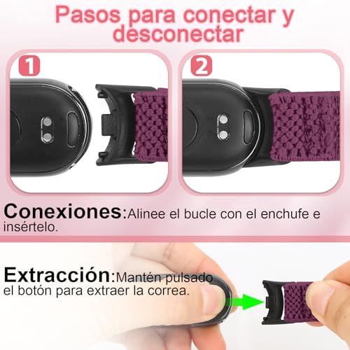 Detalle de BTTNG Correa Elástica de Nylon para Xiaomi Smart Band 8/9/10 (2 uds) – Ajustable y Transpirable