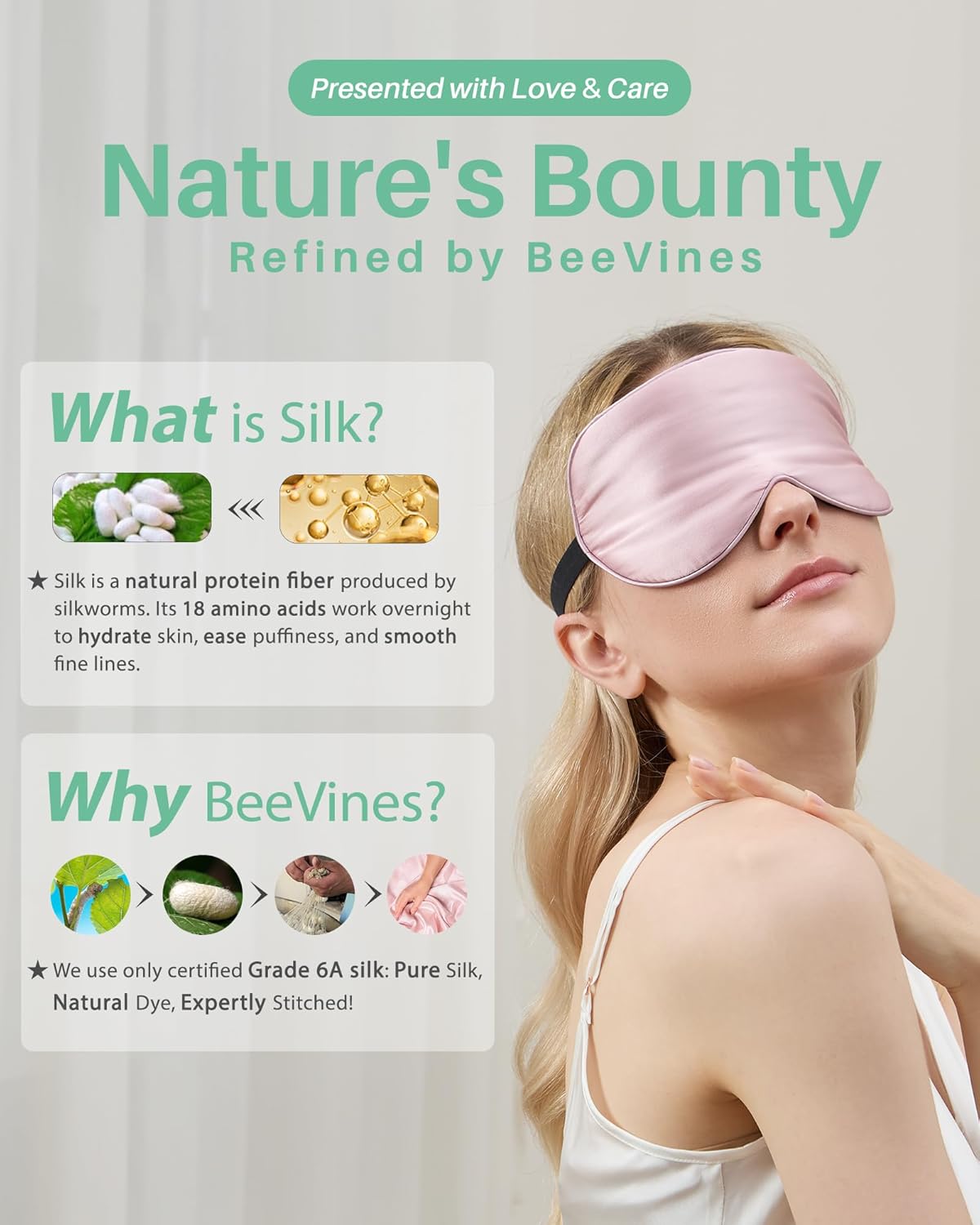 Thumbnail 6 de BeeVines 100% Mulberry Silk Sleep Mask 2-Pack: Adjustable, Light-Blocking Eye Masks for Travel and Sleep