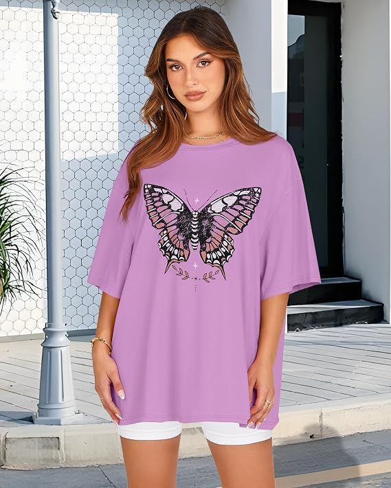 Detalle de ADOREJOY Women's Oversized T-Shirt, Short-Sleeve Crewneck Graphic Tee