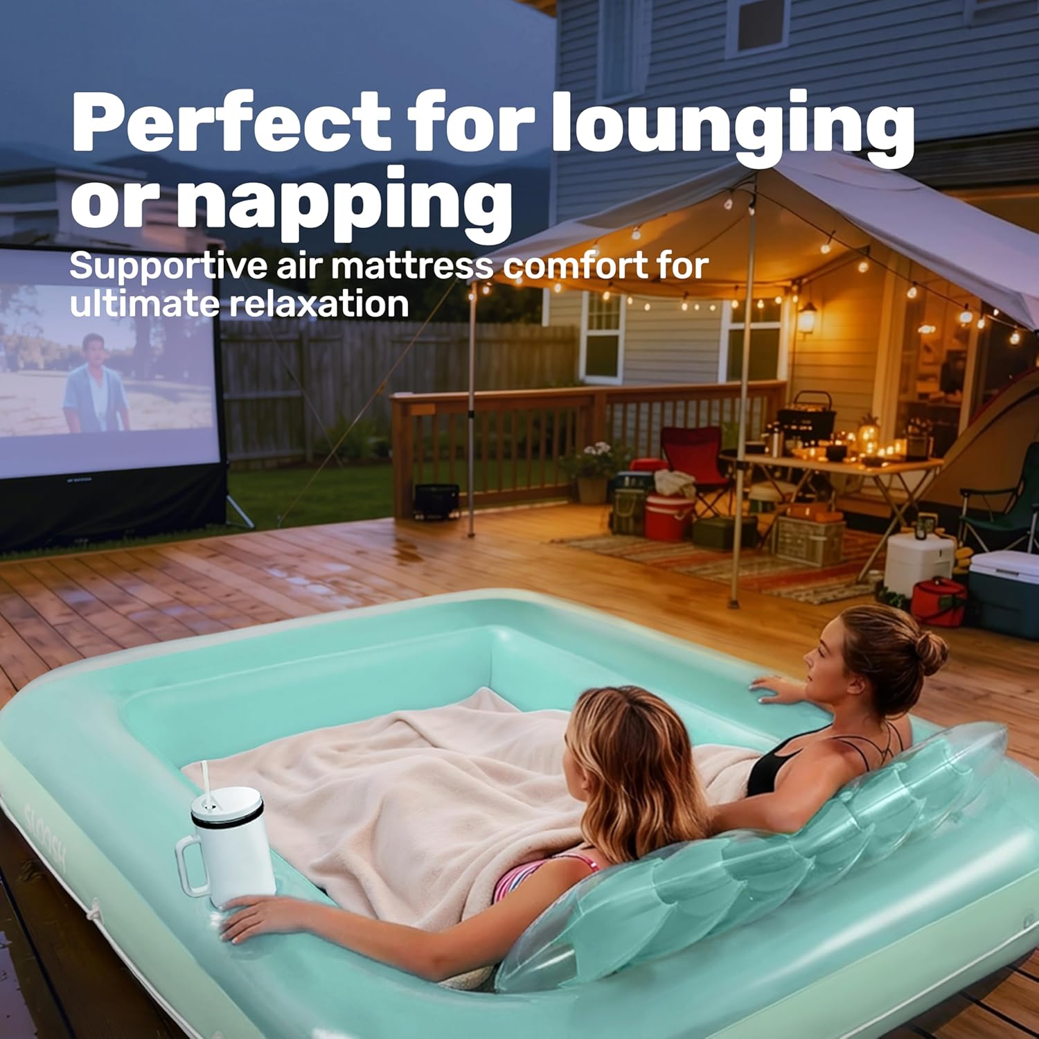 Thumbnail 6 de SLOOSH Inflatable Tanning Pool Lounger Float (85" x 57") with Pillow, 4-in-1 Sunbathing Raft Floatie – XL-Cyan