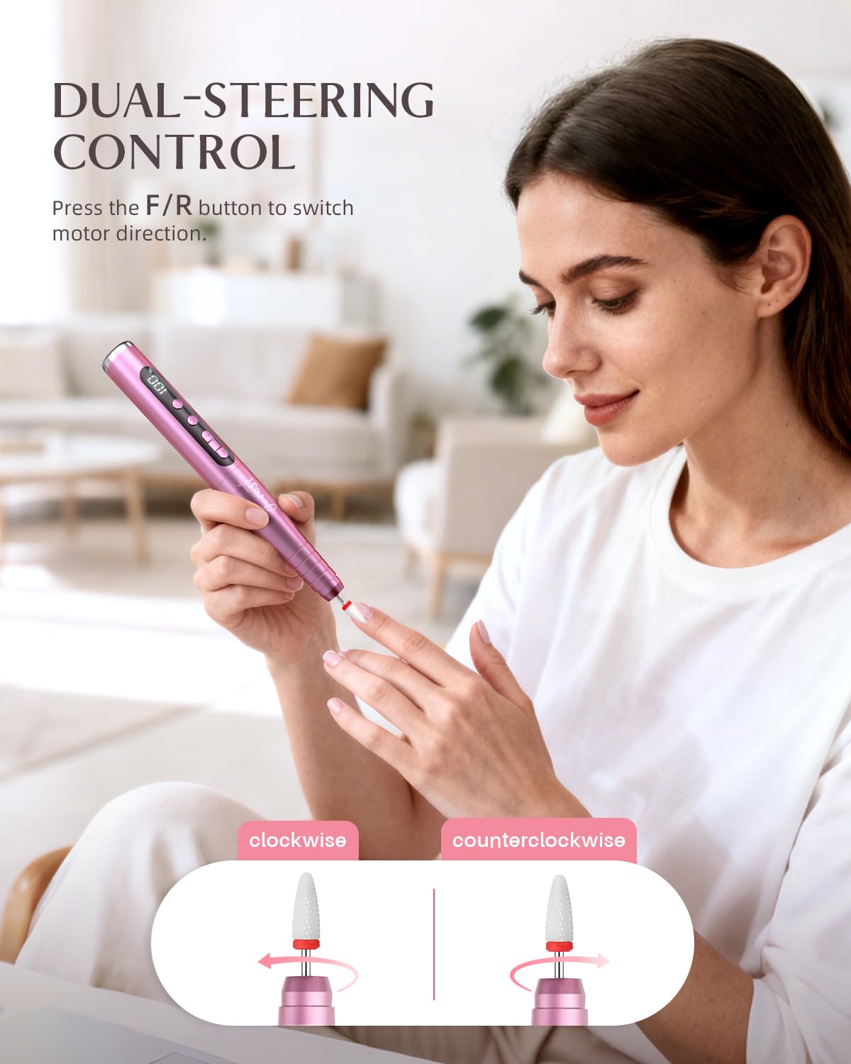 Detalle de JOREST 13-in-1 Elektrische Nagelfräse Kabellos – Maniküre-Set für Gel- und Acrylnägel (Rose Pink)