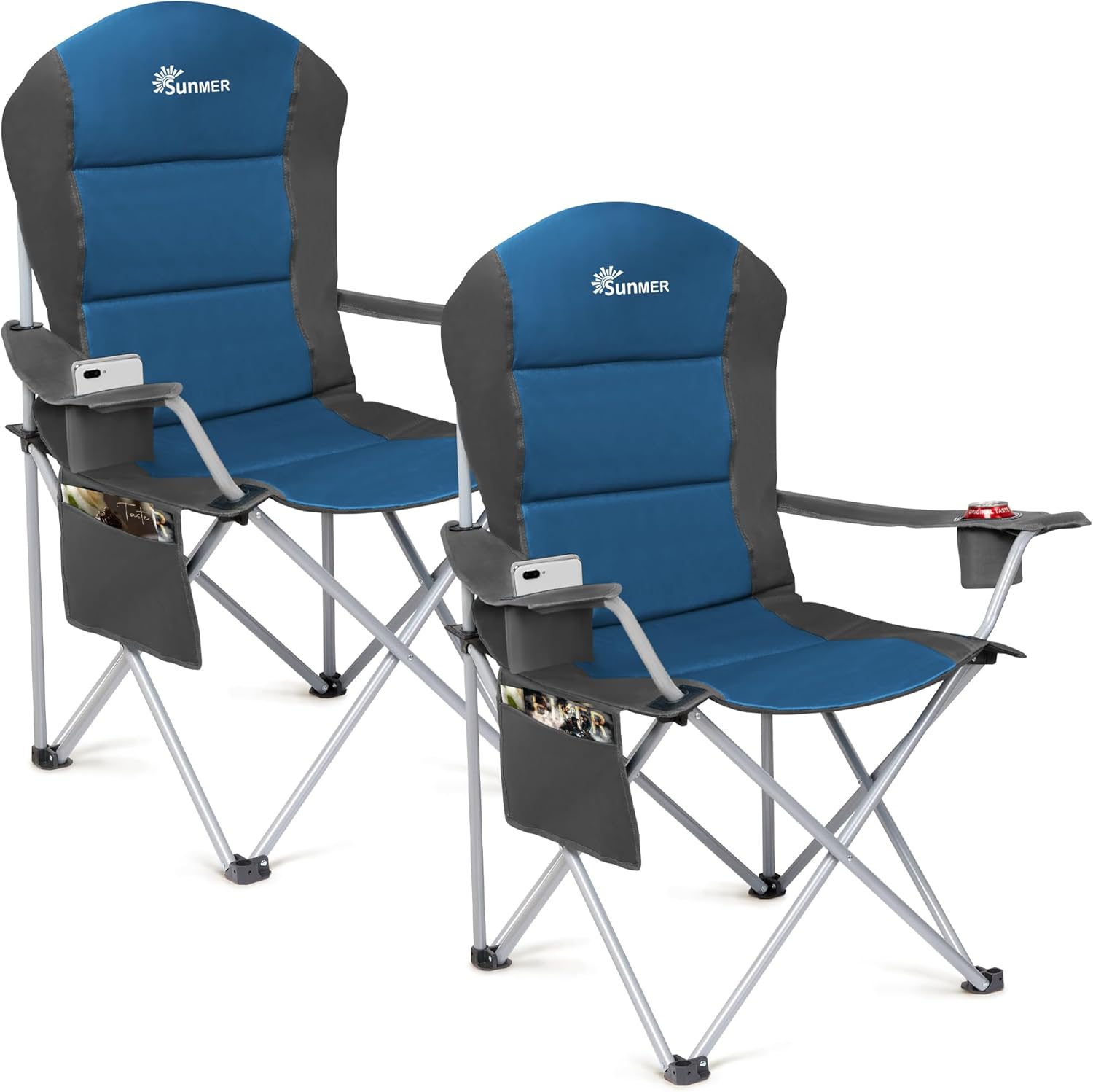 Detalle de SUNMER Padded Camping Chairs — Deluxe Folding Set of 2 with Cup Holders and Side Pockets