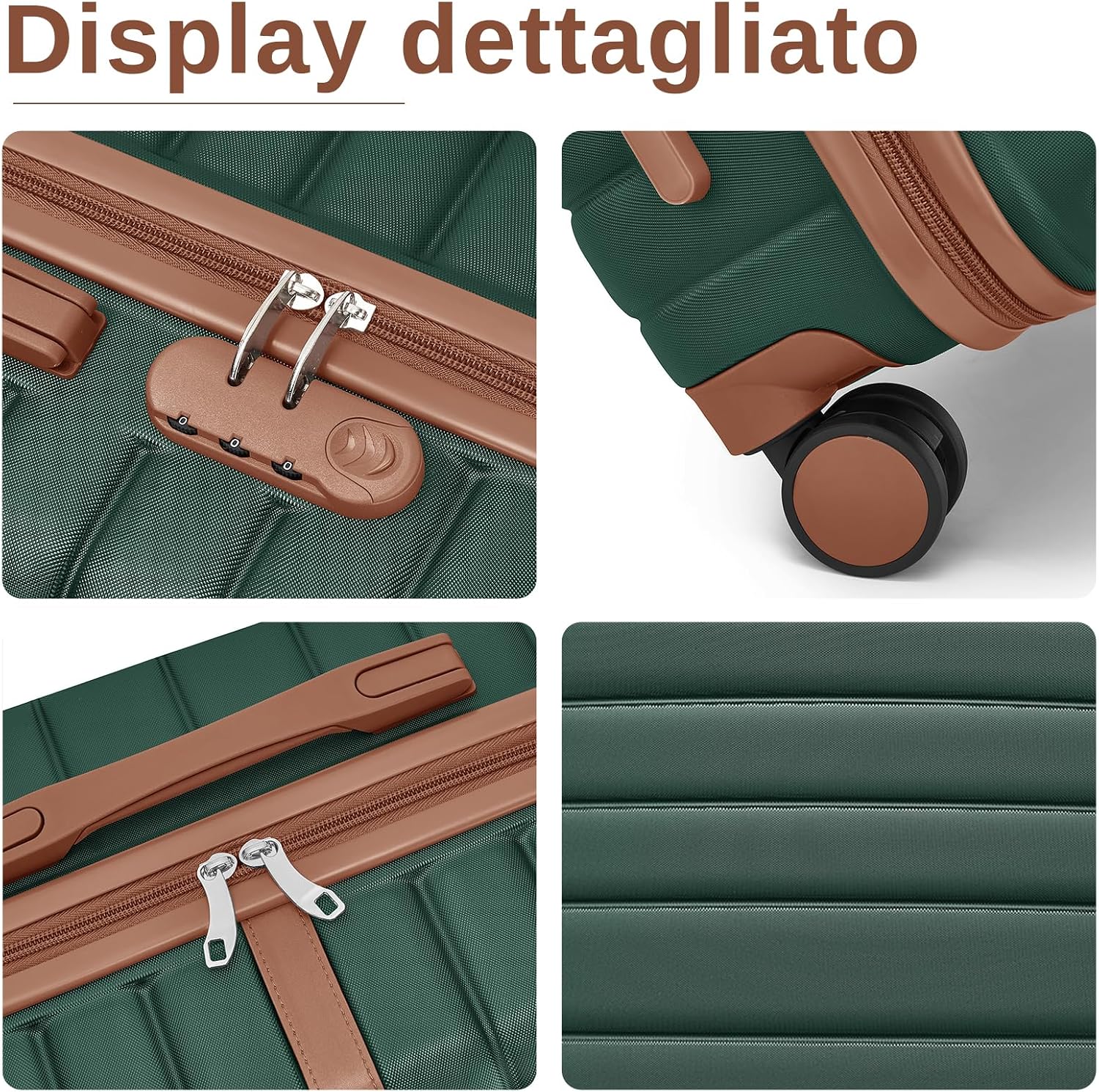 Detalle de KONO Valigia Media Rigida 66,5 cm ABS+PC Trolley con 8 ruote 360° e lucchetto a combinazione (Verde scuro)
