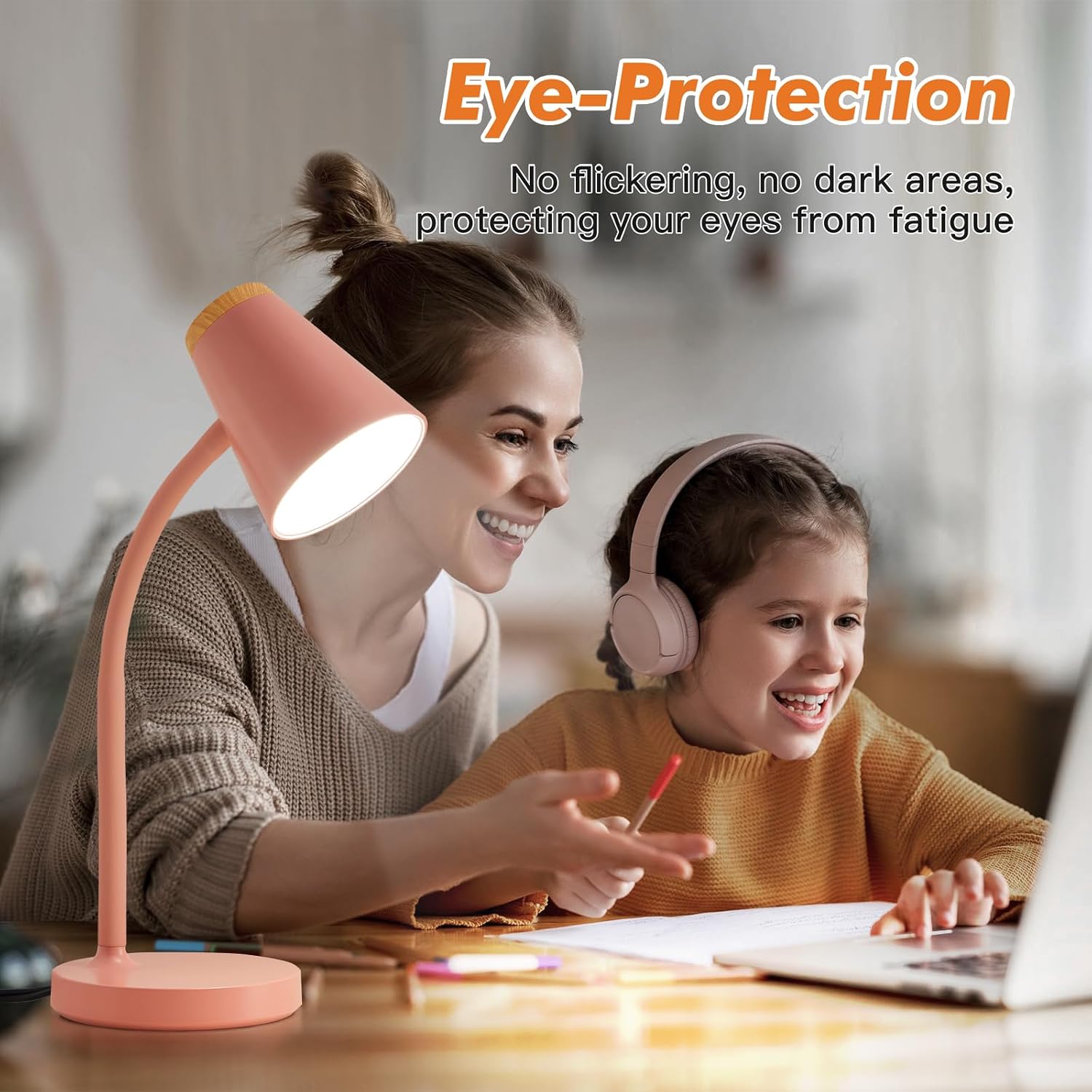 Detalle 1 de EJIAXIN PL-0438T LED Desk Lamp, Pink, Touch Dimming and Flexible Gooseneck