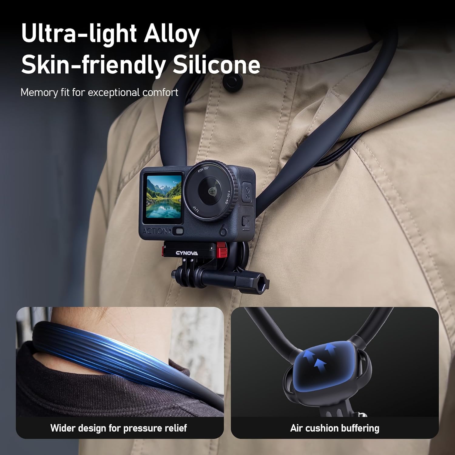 Detalle de CYNOVA Halshalterung für Osmo Action 6 – Vielseitige Nackenhalterung für Actioncam-Setups