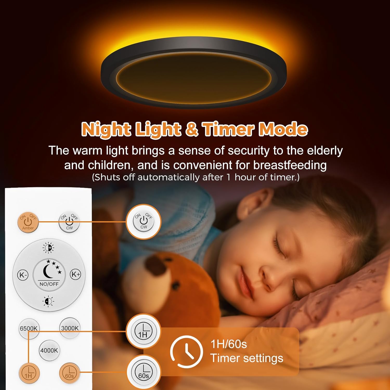 Thumbnail 1 de slochi LED Deckenleuchte, 22 cm, 15W, 1500 lm – dimmbar, Fernbedienung, Nachtlicht 1800K, 3000K–6500K