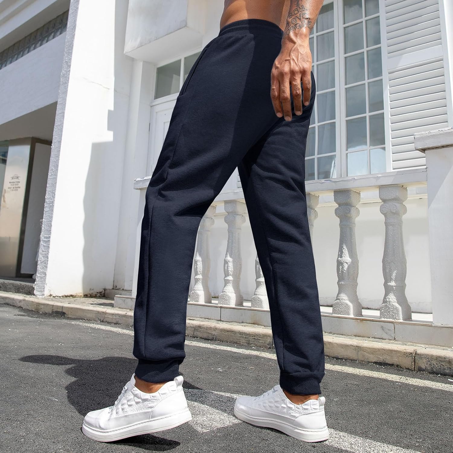 Detalle 2 de Vorvowry fleecefodrade joggingbyxor för män med lös passform