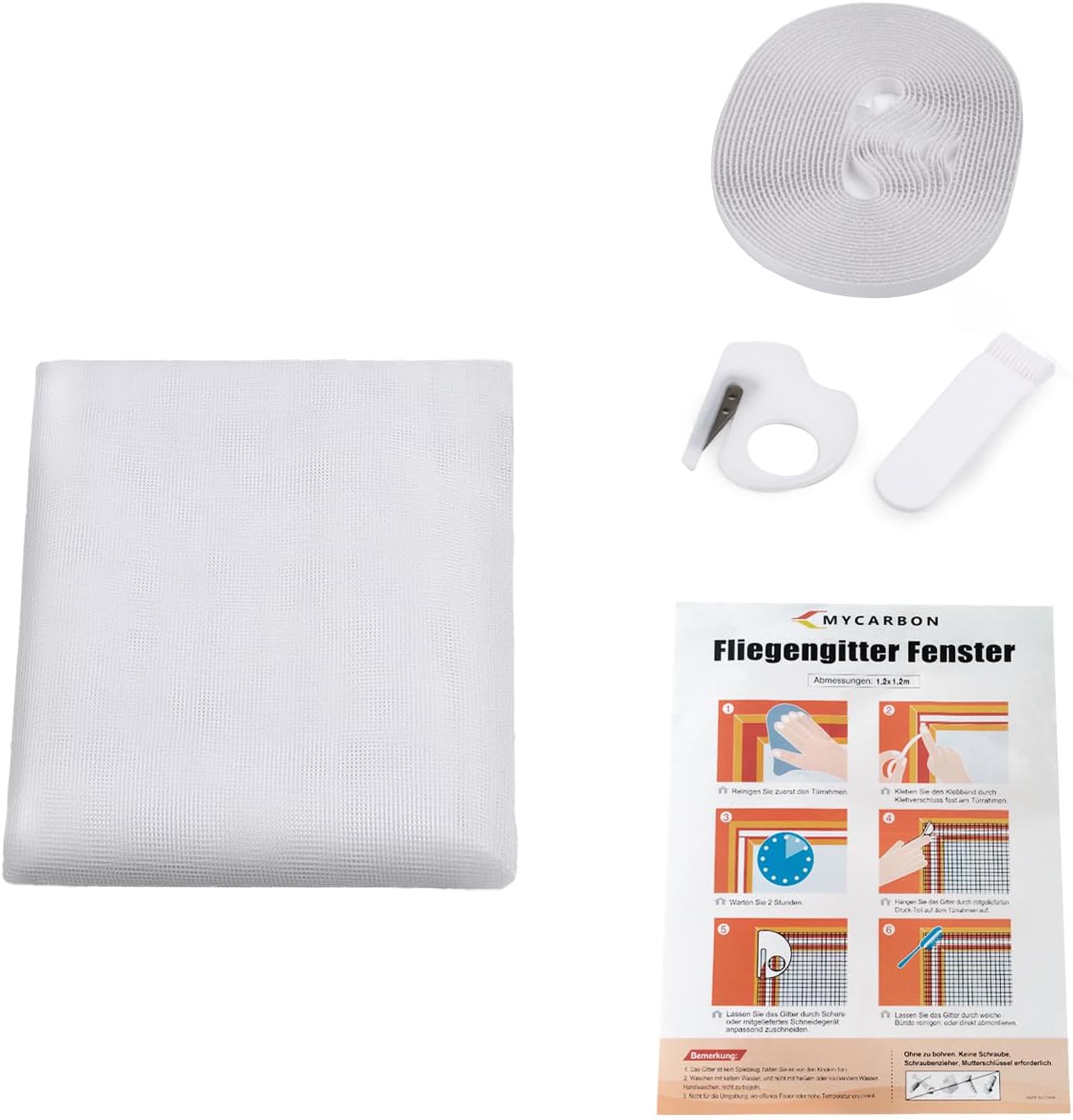Thumbnail 4 de MYCARBON Moustiquaire de fenêtre sans perçage découpable (150 x 180 cm, blanc) avec bande auto-adhésive