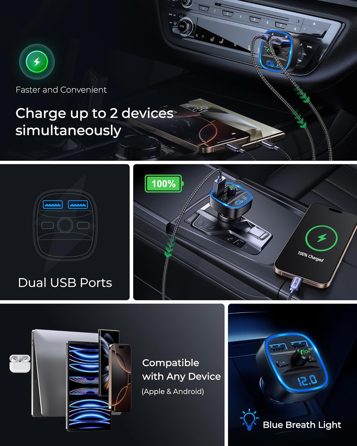 Thumbnail 4 de LENCENT FM Transmitter Bluetooth Car Kit