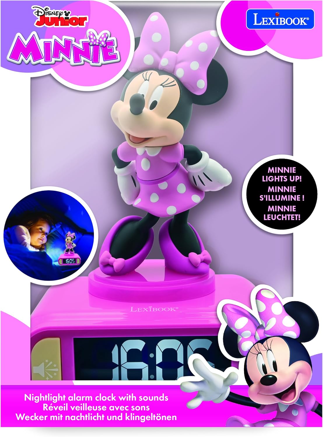 Detalle de Lexibook Disney Minnie – Réveil veilleuse Minnie RL800MN, écran LCD rétro-éclairé, 6 mélodies et Snooze (Rose)