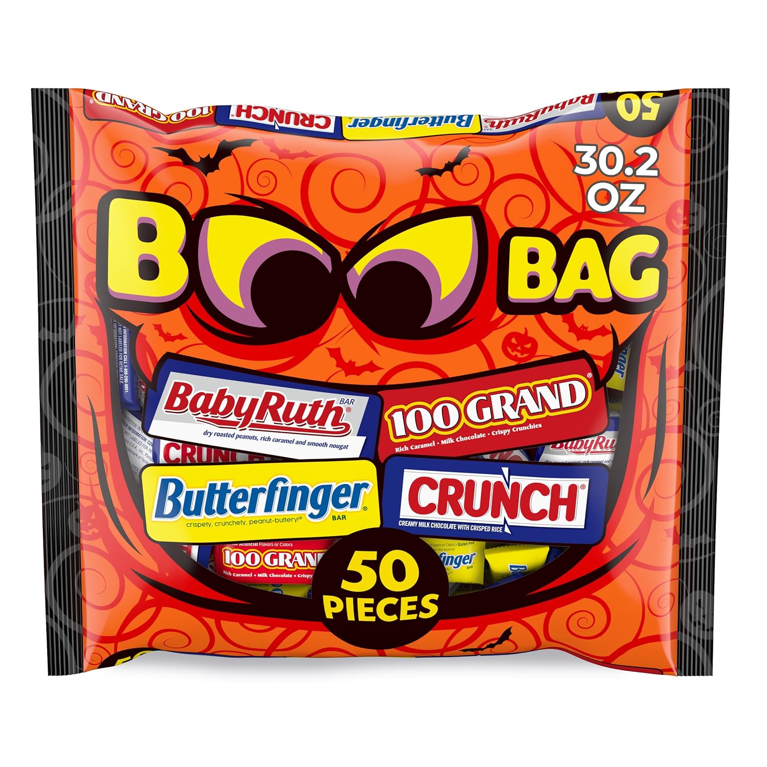 Detalle de Butterfinger, CRUNCH, Baby Ruth & 100 Grand Halloween Candy Variety Pack, 50 Count