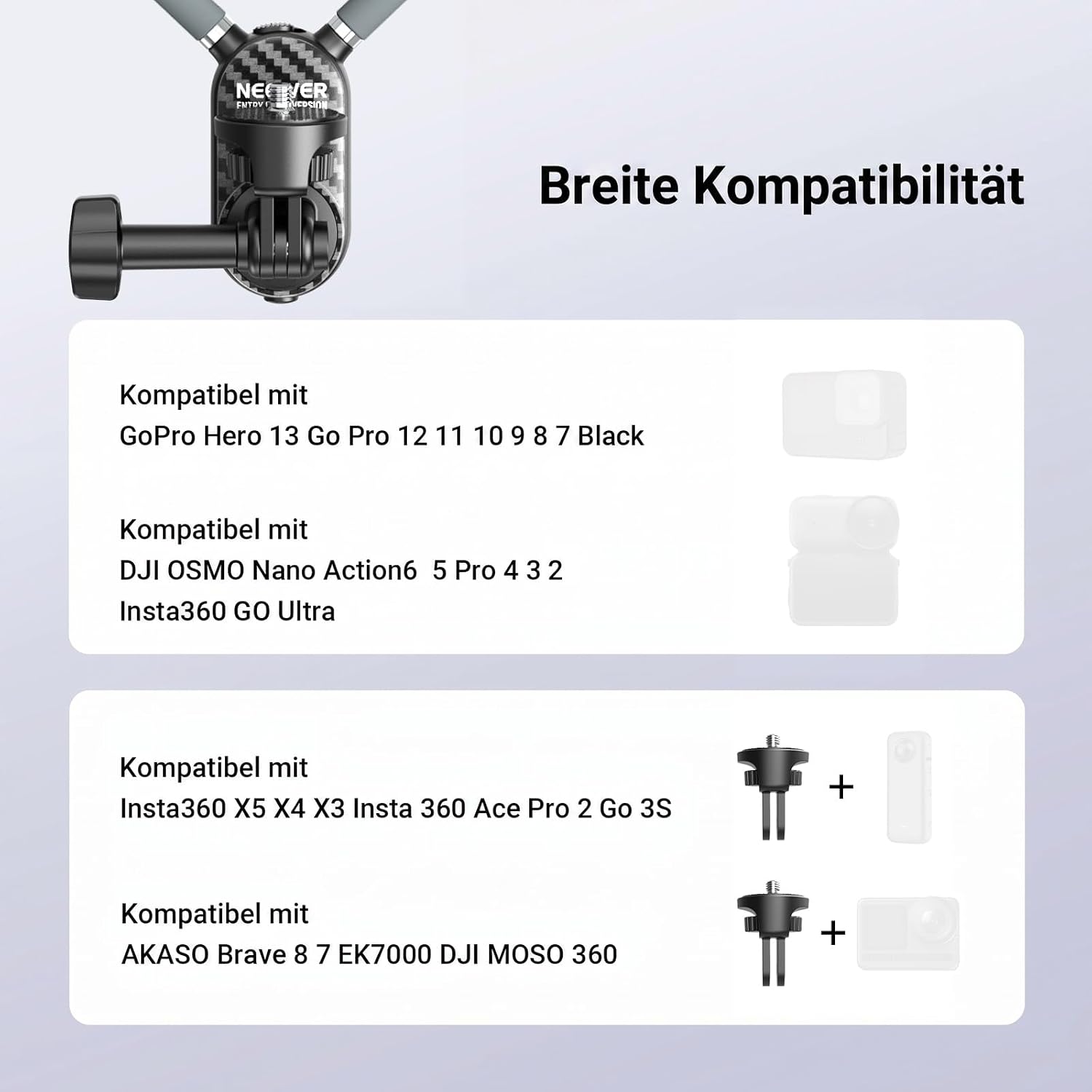 Detalle de NEEWER GP26 Hals-Halterung mit Brustgurt – kompatibel mit GoPro, Insta360, DJI Action Cams (GP49)