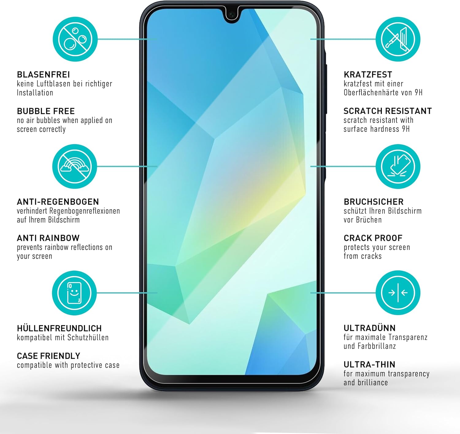 Thumbnail 5 de SmarTect Tempered Glass Screen Protector for Galaxy A17 5G/A16, 0.3 mm, 3-Pack