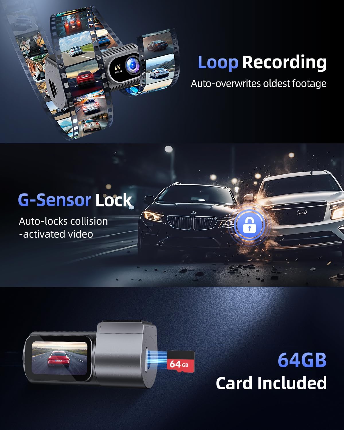 Thumbnail 6 de CIEVIE Dash Cam Front 4K – 1.5" IPS Display, 64GB, 170° Wide Angle
