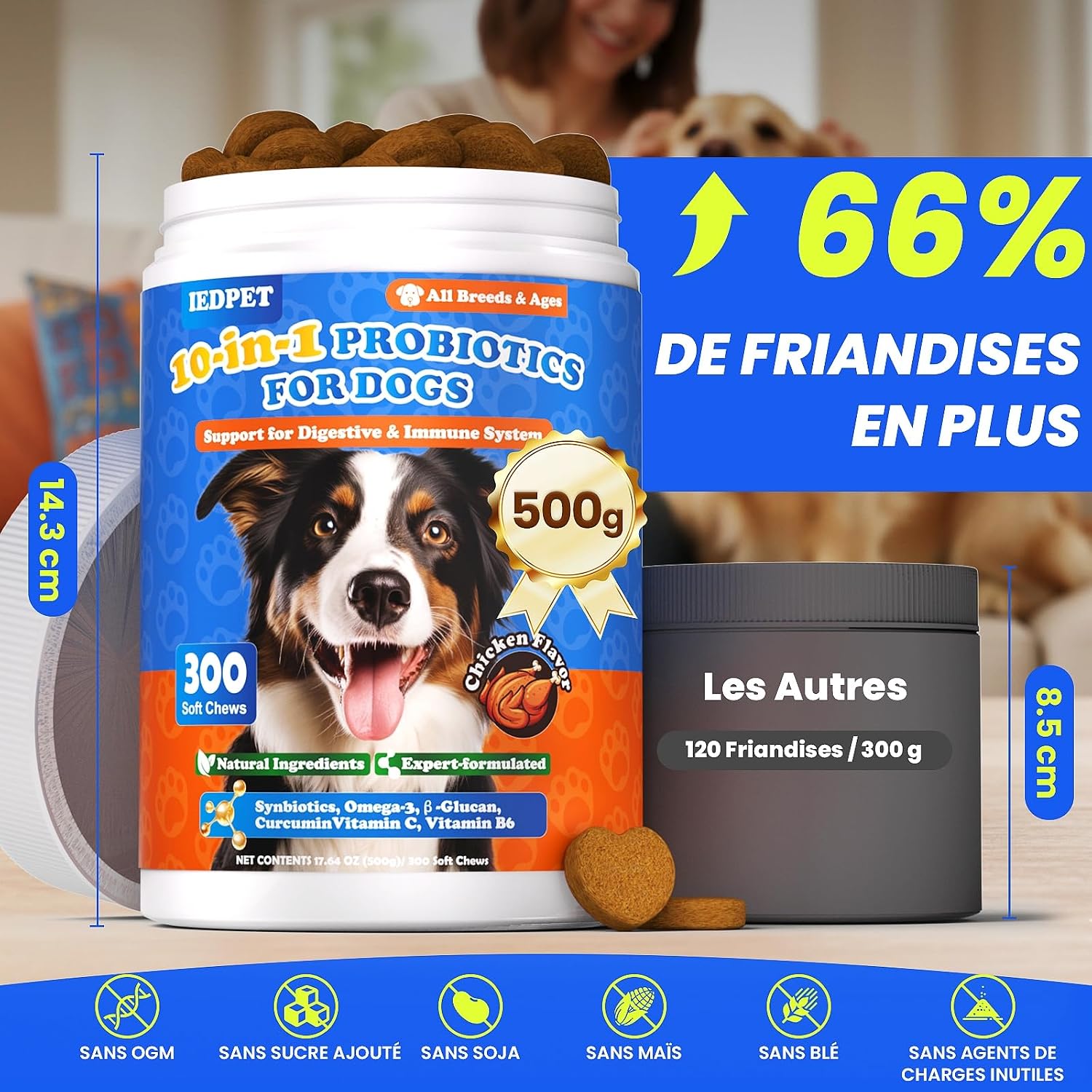 Detalle de IEDPET probiotique chien, probiotica voor honden met prebiotica, 500 g