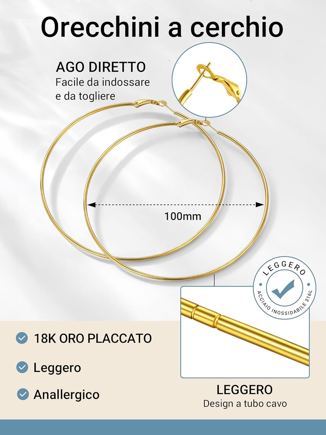 Thumbnail 4 de Prosteel Orecchini Cerchio Argento Donna – Oro placcato 14K, ipoallergenici, 20–100 mm, stile vintage Y2K