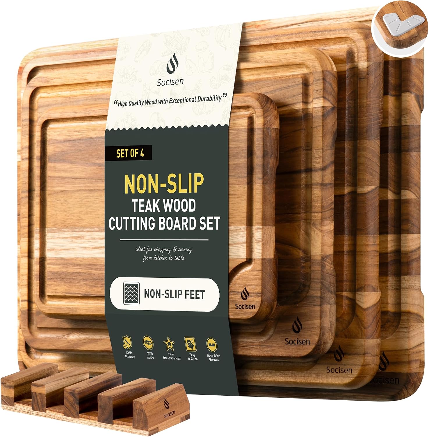 Detalle de Teak Cutting Board Set, 4-Piece