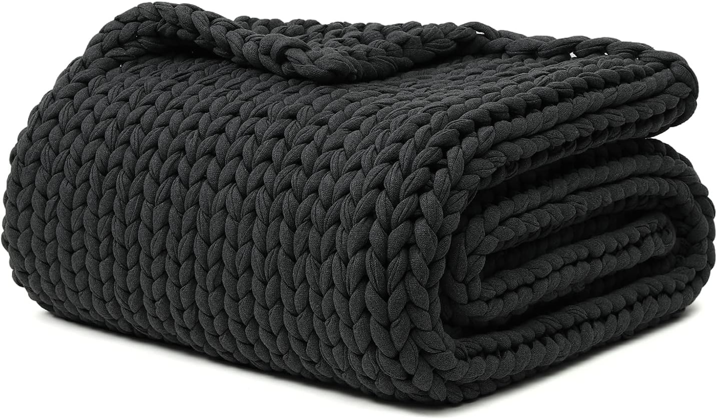 Detalle de YnM 100% Cotton Weighted Blanket – Handmade Chunky Knit, 80x84 Inch, 35 lbs (Dark Grey)
