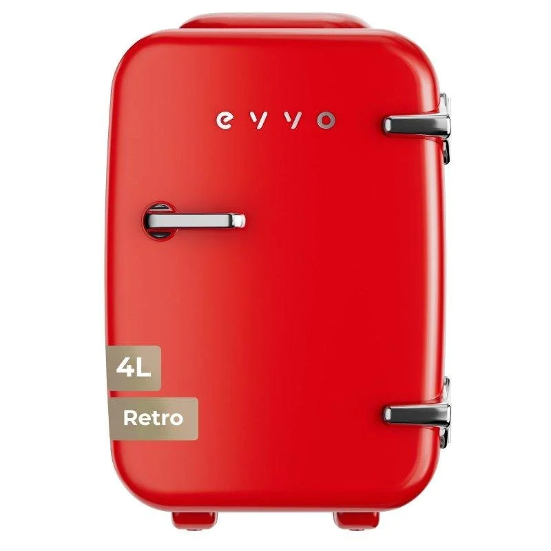 Detalle de Nevera Portátil Evvo F4 Mini Retro Roja 4L: frío, calor y estilo nostálgico para viajar o la oficina
