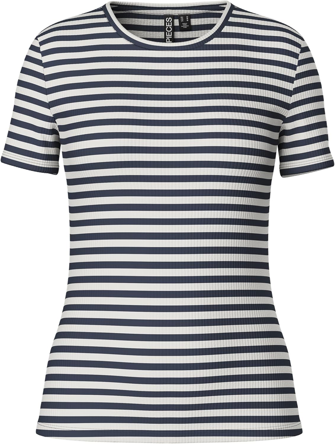 Detalle de PIECES Women's Pcruka Ss Top Noos Bc T-Shirt (Pack of 1) – Ribbed Short Sleeve Regular Fit