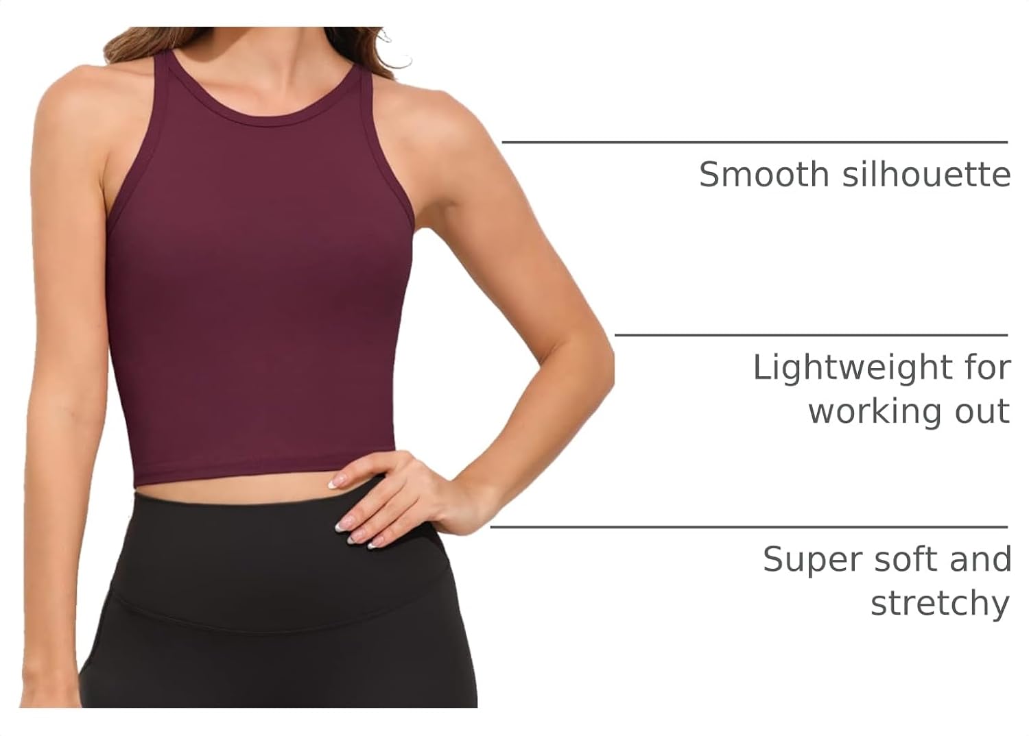 Detalle 2 de Kole Meego Women’s Workout Crop Tops 4-Pack (High-Neck Racerback) Stretch Cotton & Spandex