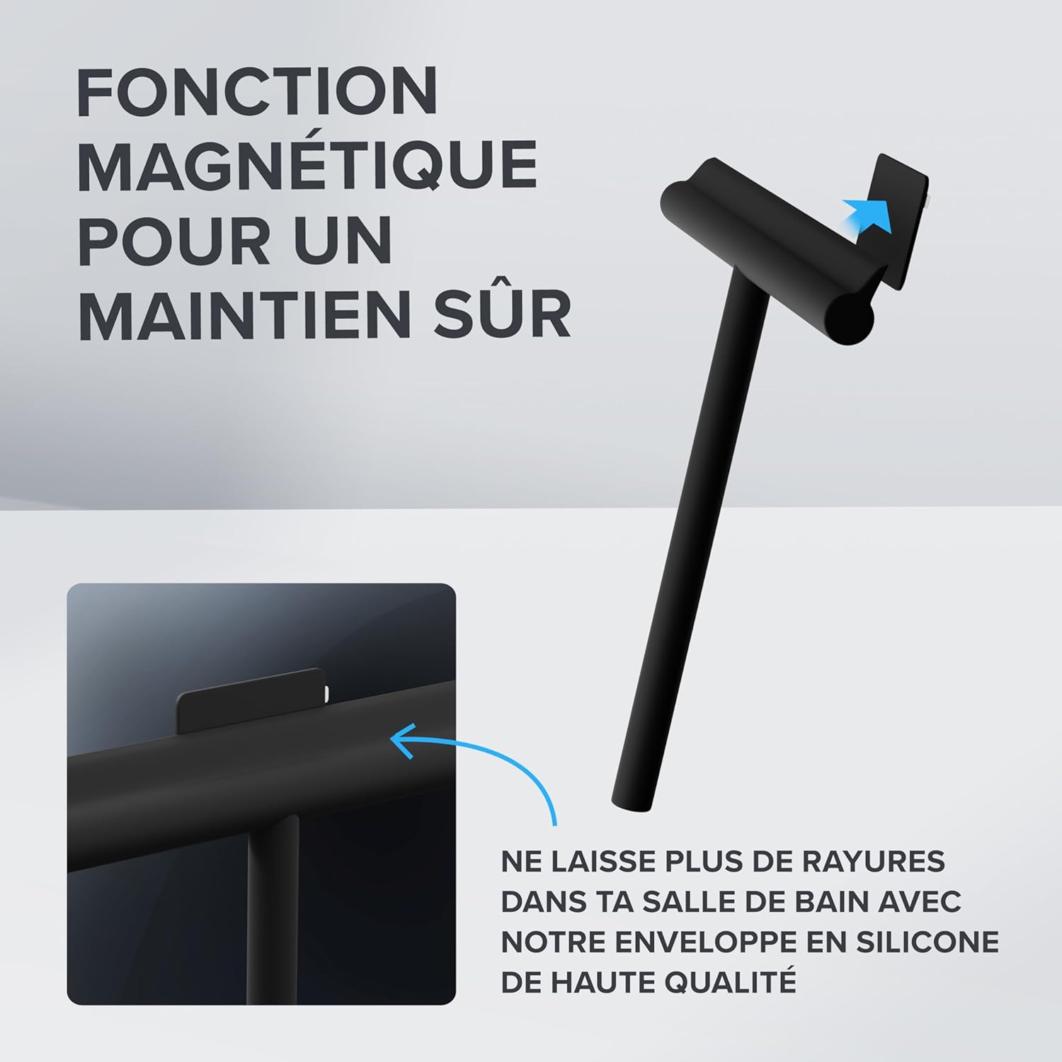 Thumbnail 6 de ovimar Raclette de Douche Tomma Magnétique – Silicone avec Noyau en Acier, 23,5 cm, Noir