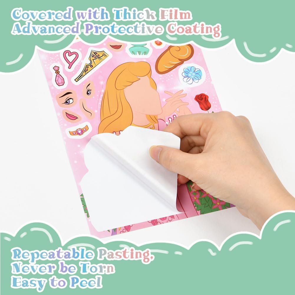 Detalle de OSDUE 32 Pcs Make a Face Sticker Sheets – Princess DIY Stickers for Kids Crafts