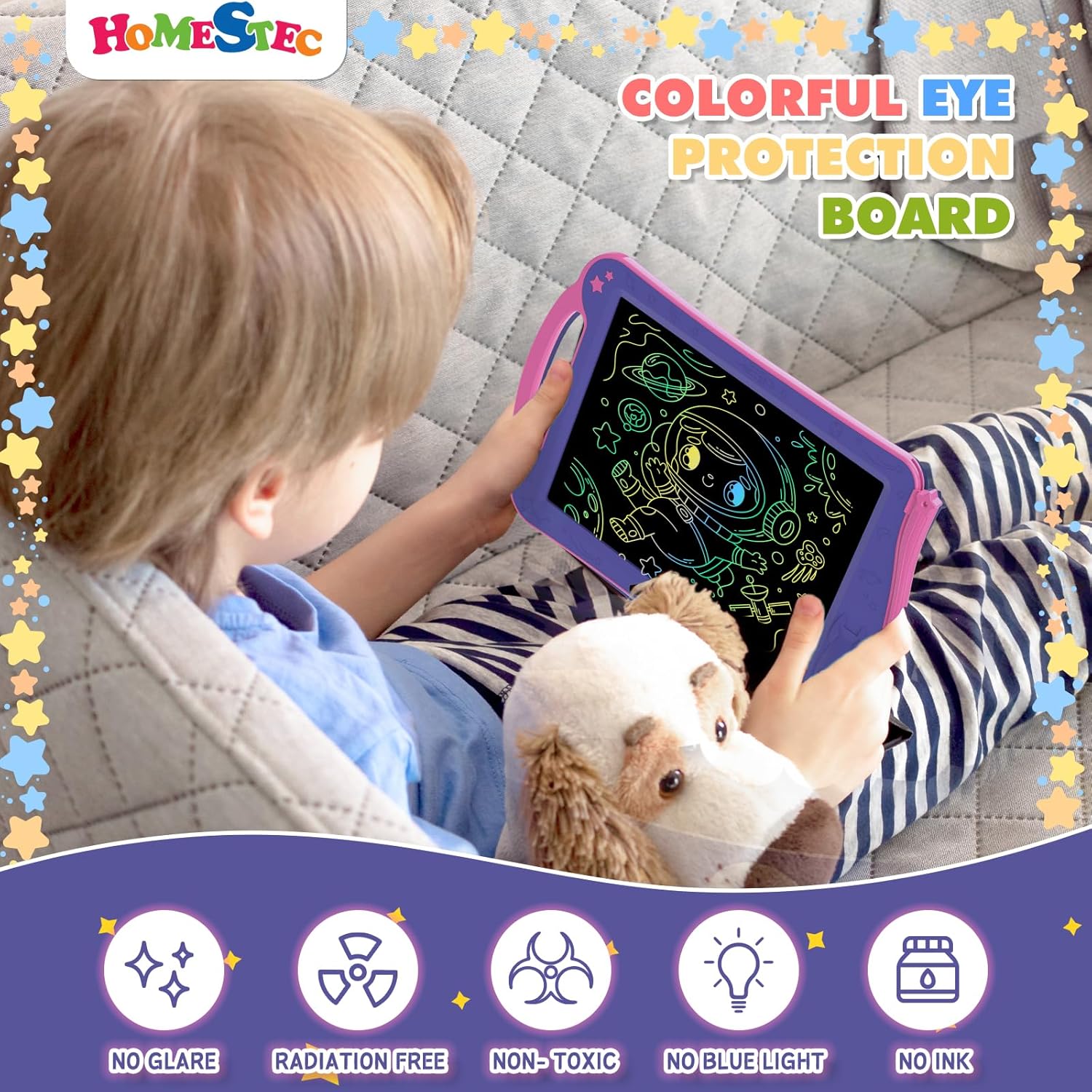 Thumbnail 6 de HOMESTEC AstroDraw tavoletta grafica bambini a tema spaziale con manico (rosa) LCD