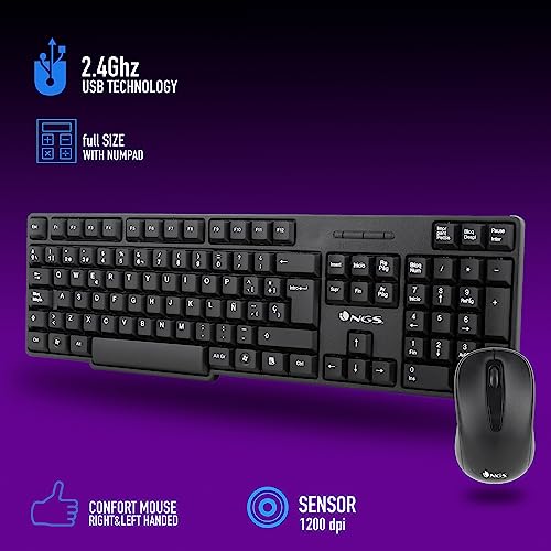 Detalle 2 de NGS Euphoria kit inalámbrico 2.4 GHz QWERTY español (ratón + teclado) negro