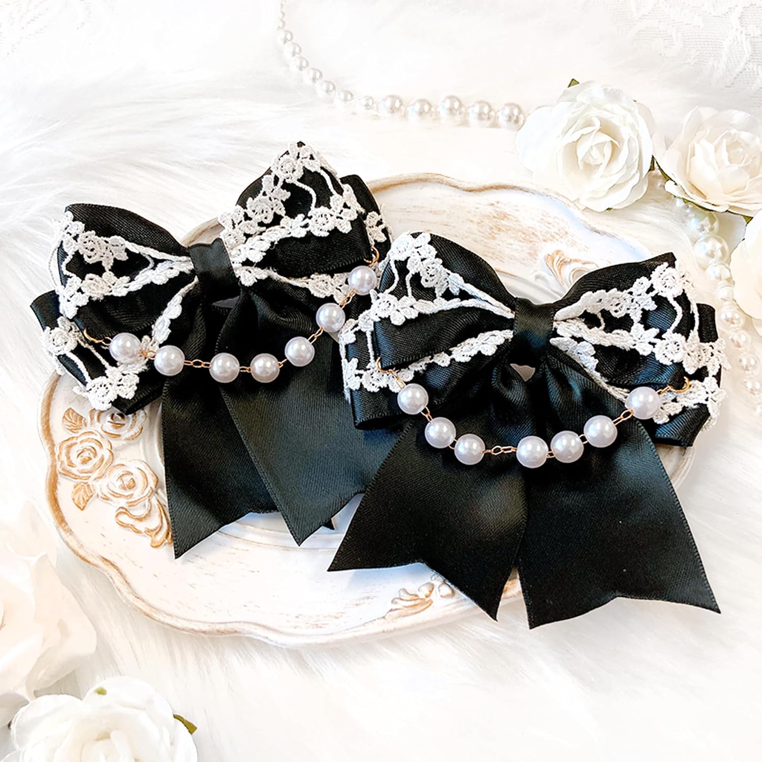 Detalle de リボンクリップ vol.5 ヘアクリップ 2個セット ブラック・W10cm×H11cm