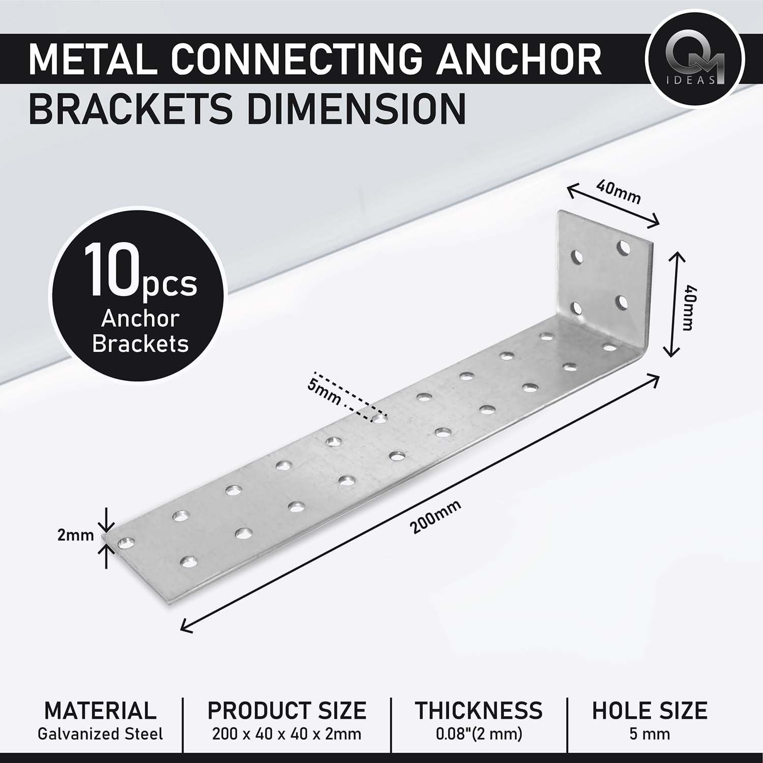 Thumbnail 1 de OMIDEAS 10 x Flachstahlanker 200 x 40 x 40 mm, Zuganker aus verzinktem Stahl