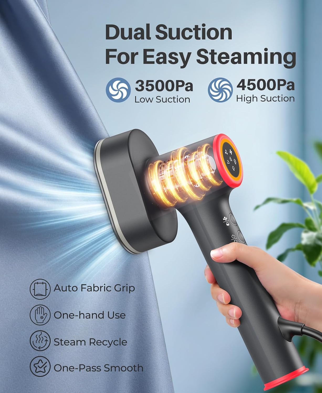 Detalle 2 de Purivanta T60 PRO Vacuum Garment Steamer, 3500/4500Pa Suction, 90° Rotating Head