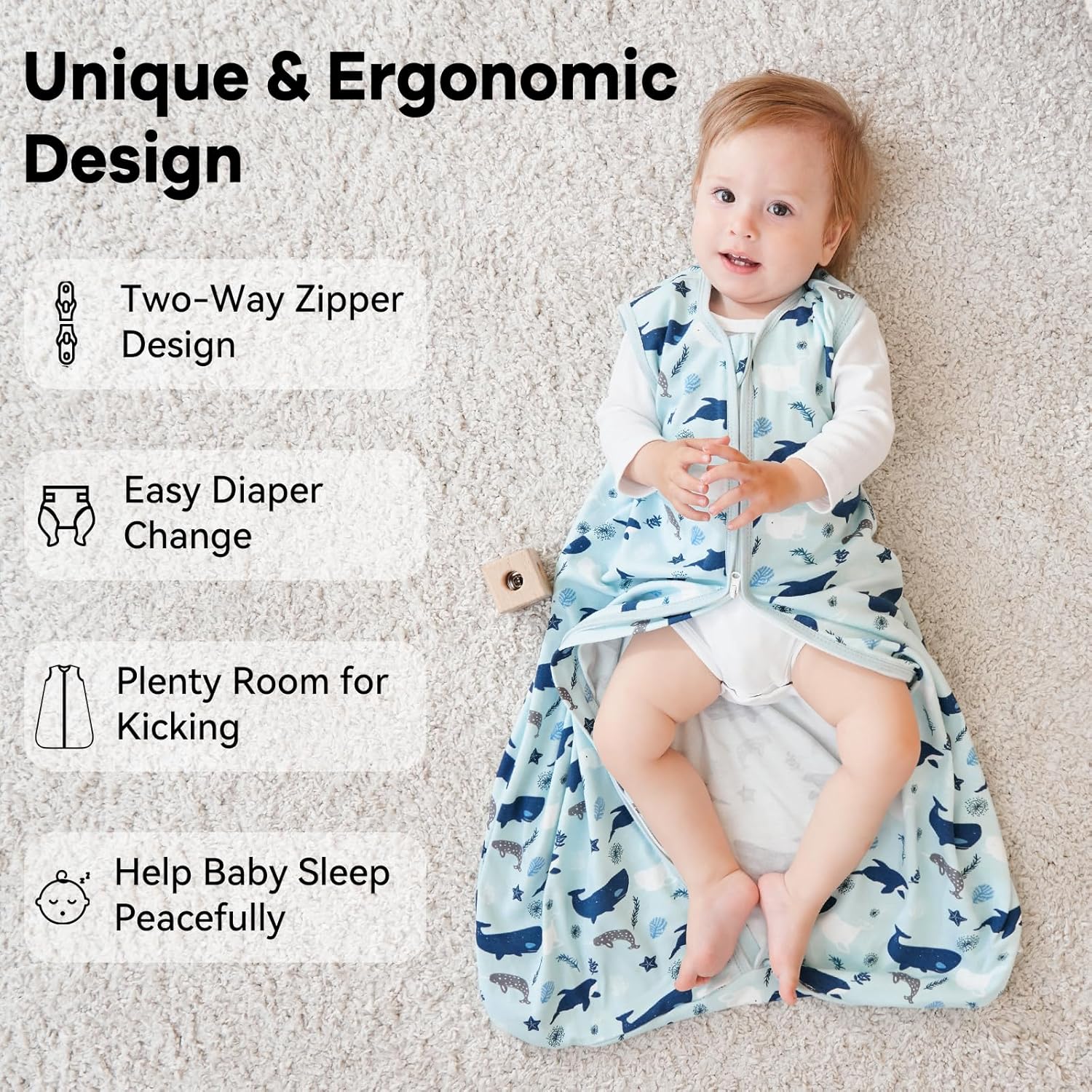 Thumbnail 3 de Unnivoll 3er Pack Schlafsack Baby Sommer 0.5 Tog – 100% Baumwolle, 84 cm, Blau (Hai) für Jungen/Mädchen
