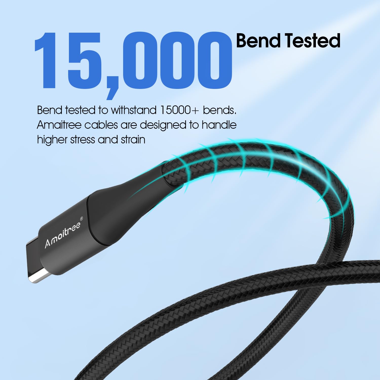 Detalle de Amaitree USB C to USB C Cable (4 ft, 3A, 60W) – Ultra-Durable Nylon Braided Type-C Link for iPhone, Galaxy, iPad Pro, and More